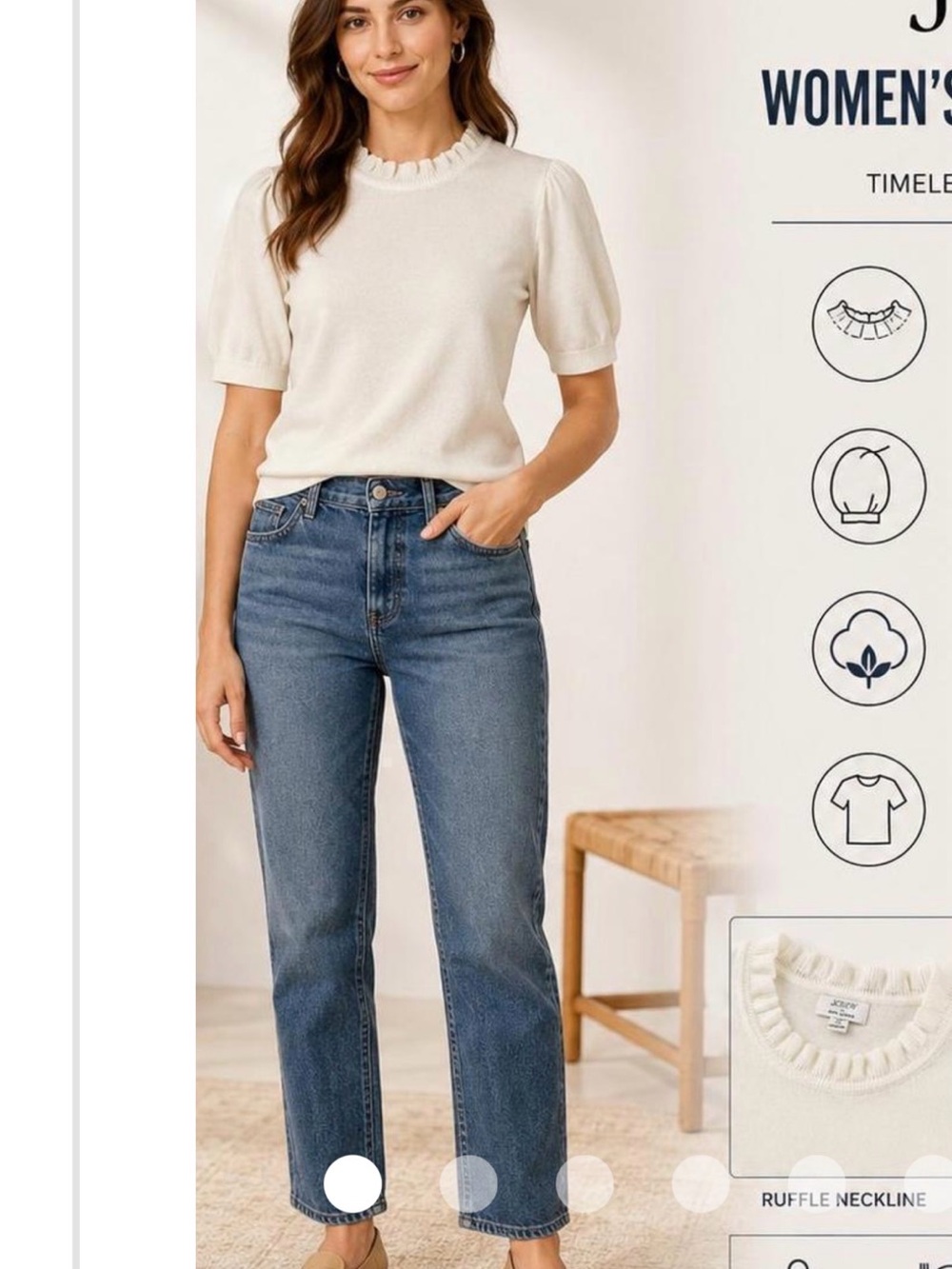 J. Crew Cream Ruffle-Trim Short Puff Sleeve Knit Top - Picture 2 of 7